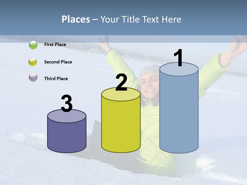 A Woman Sitting In The Snow With Her Arms Up PowerPoint Template