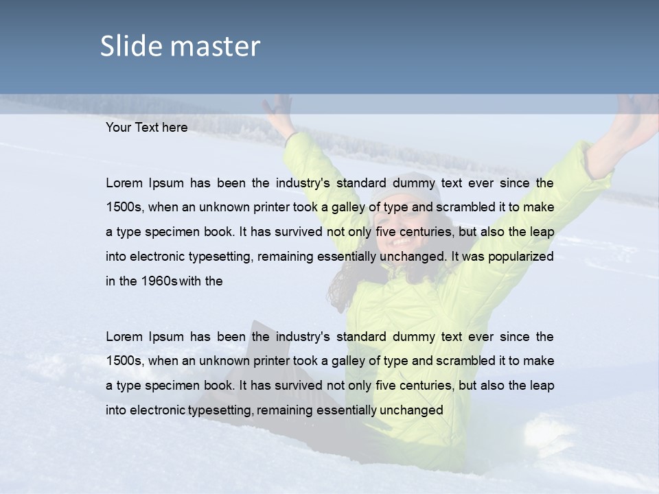 A Woman Sitting In The Snow With Her Arms Up PowerPoint Template