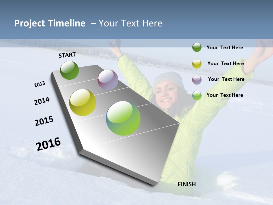 A Woman Sitting In The Snow With Her Arms Up PowerPoint Template