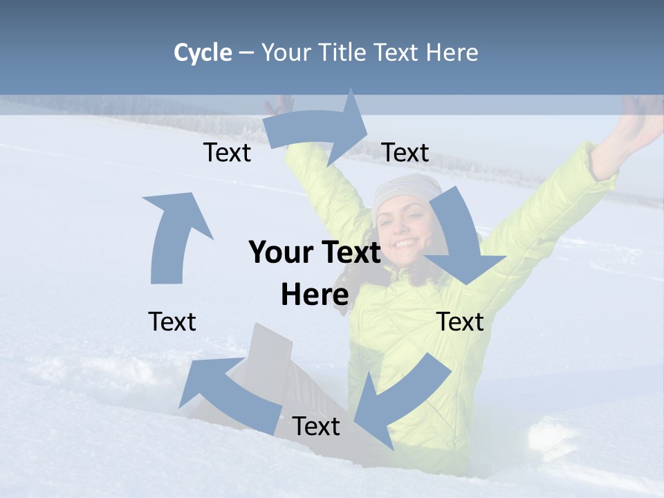 A Woman Sitting In The Snow With Her Arms Up PowerPoint Template
