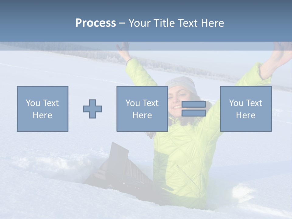 A Woman Sitting In The Snow With Her Arms Up PowerPoint Template
