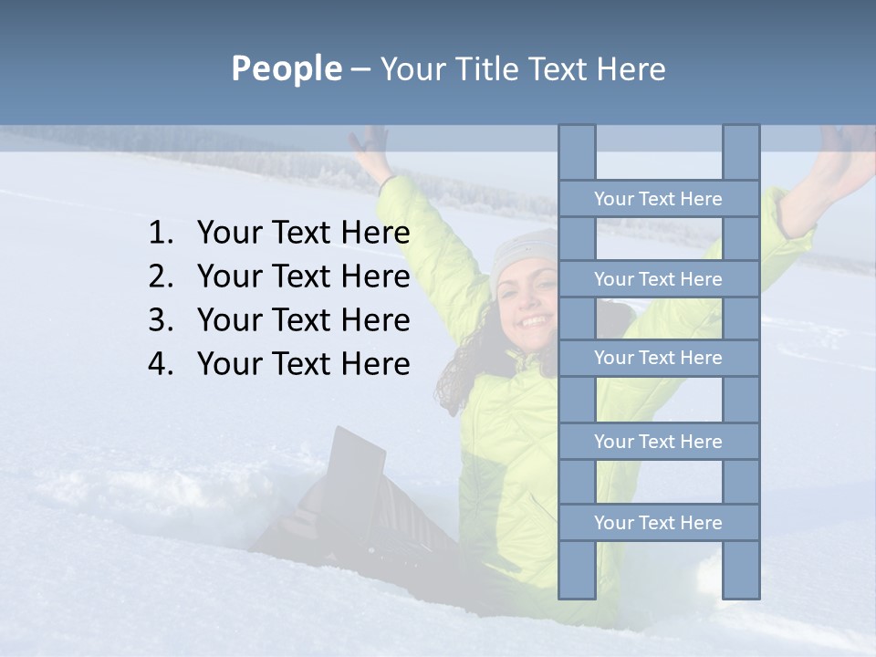 A Woman Sitting In The Snow With Her Arms Up PowerPoint Template