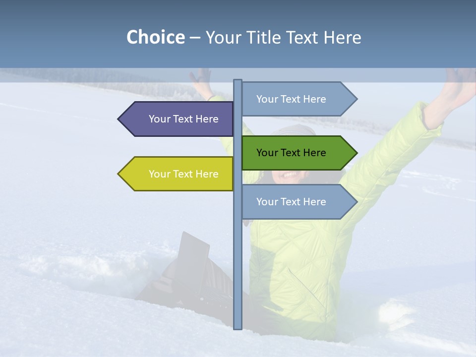 A Woman Sitting In The Snow With Her Arms Up PowerPoint Template