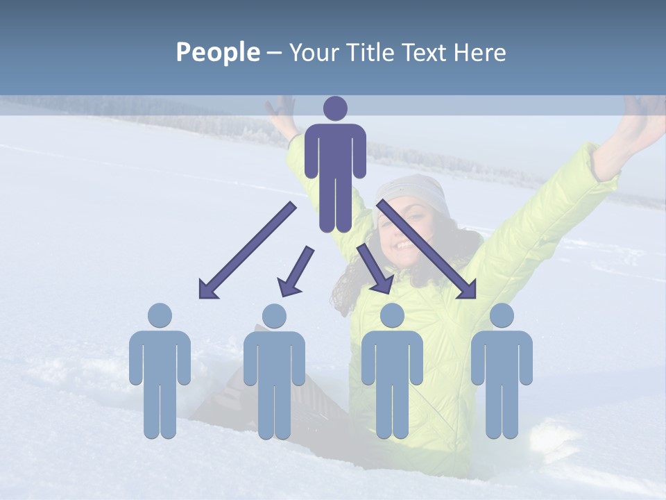 A Woman Sitting In The Snow With Her Arms Up PowerPoint Template