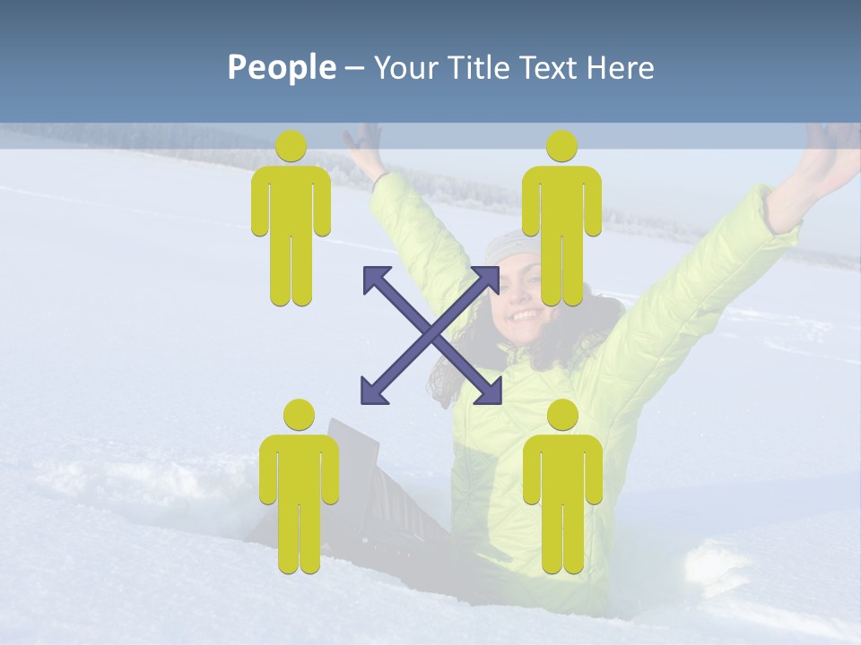 A Woman Sitting In The Snow With Her Arms Up PowerPoint Template
