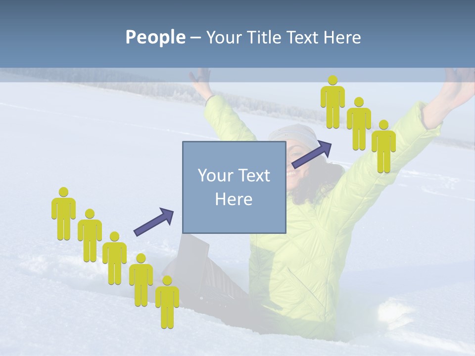 A Woman Sitting In The Snow With Her Arms Up PowerPoint Template