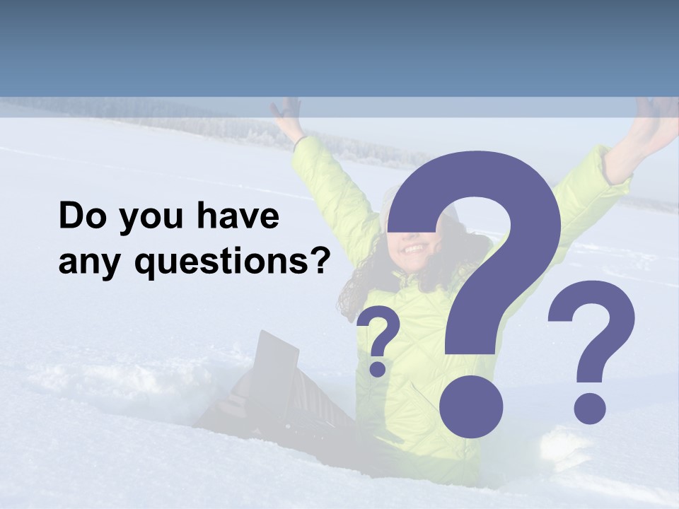 A Woman Sitting In The Snow With Her Arms Up PowerPoint Template