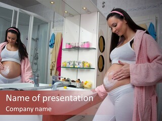 Pregnant Casual Indoors PowerPoint Template
