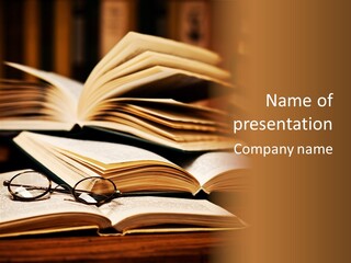 An Open Book With Glasses On Top Of It PowerPoint Template