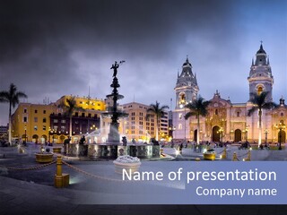 A Large Building With A Fountain In Front Of It PowerPoint Template