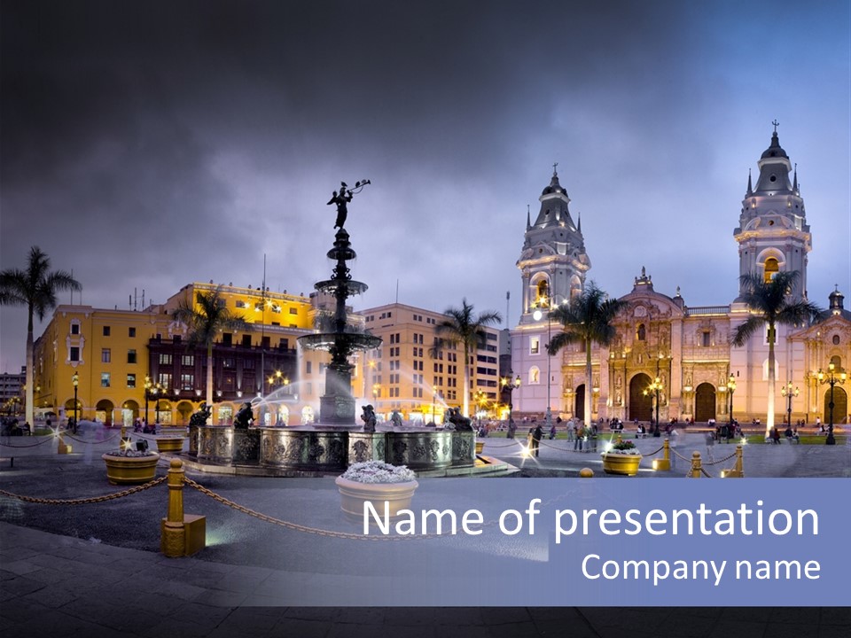 A Large Building With A Fountain In Front Of It PowerPoint Template
