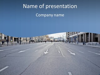 An Empty Street With People Walking On It PowerPoint Template