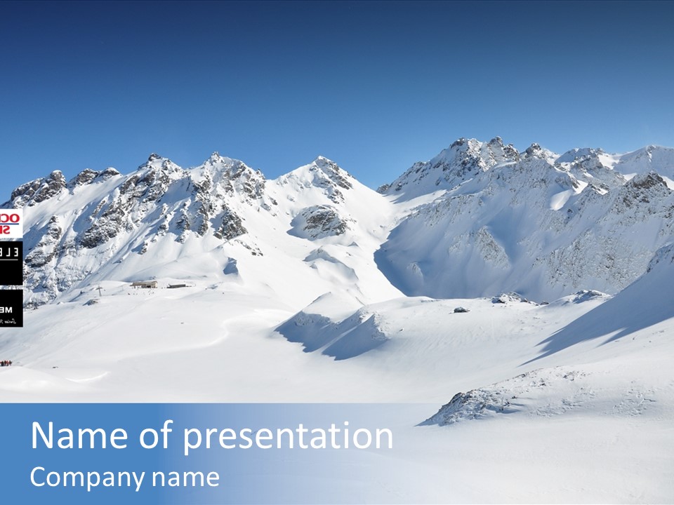 A Snowy Mountain Range With A Street Sign In The Foreground PowerPoint Template