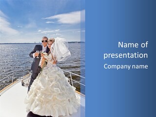 A Bride And Groom On A Boat In The Water PowerPoint Template
