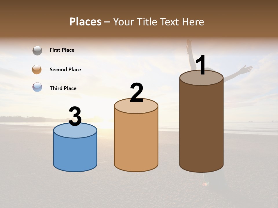 A Woman Standing On A Beach With Her Arms In The Air PowerPoint Template