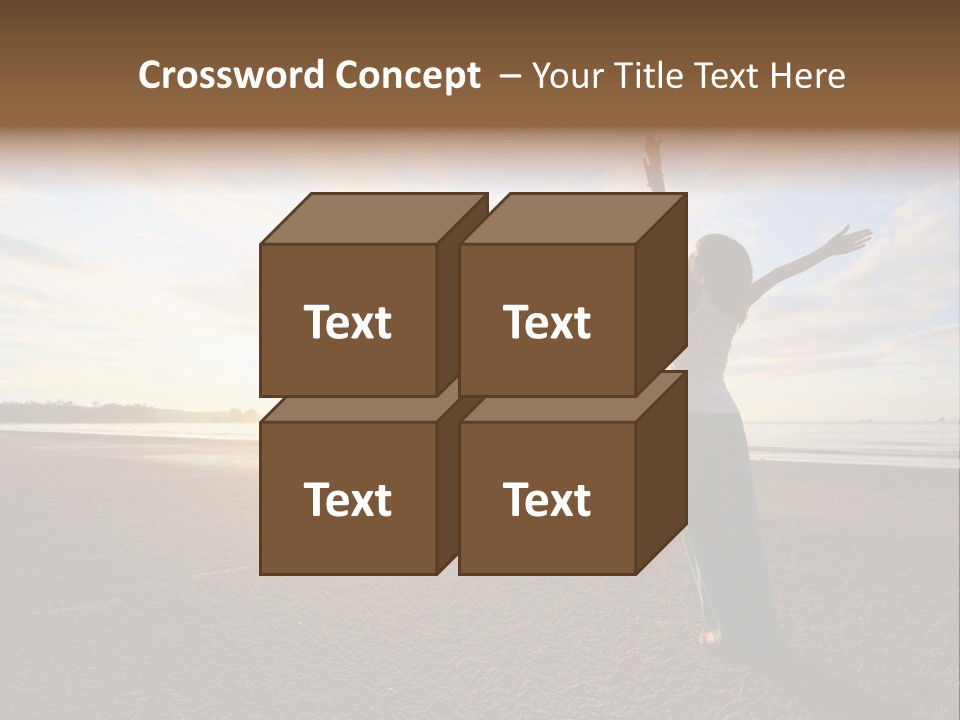 A Woman Standing On A Beach With Her Arms In The Air PowerPoint Template