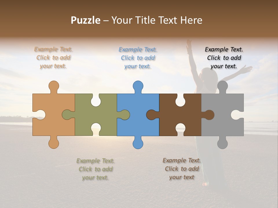 A Woman Standing On A Beach With Her Arms In The Air PowerPoint Template