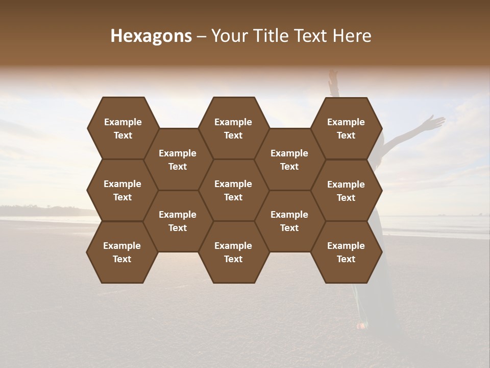 A Woman Standing On A Beach With Her Arms In The Air PowerPoint Template