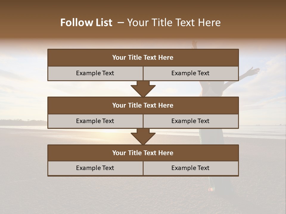 A Woman Standing On A Beach With Her Arms In The Air PowerPoint Template