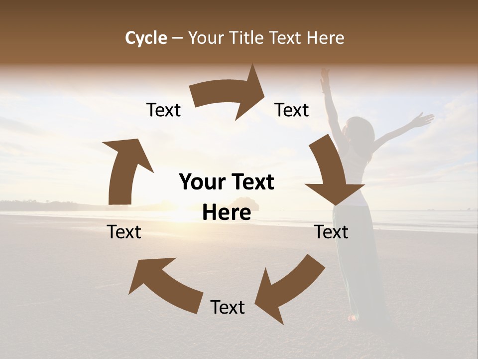 A Woman Standing On A Beach With Her Arms In The Air PowerPoint Template