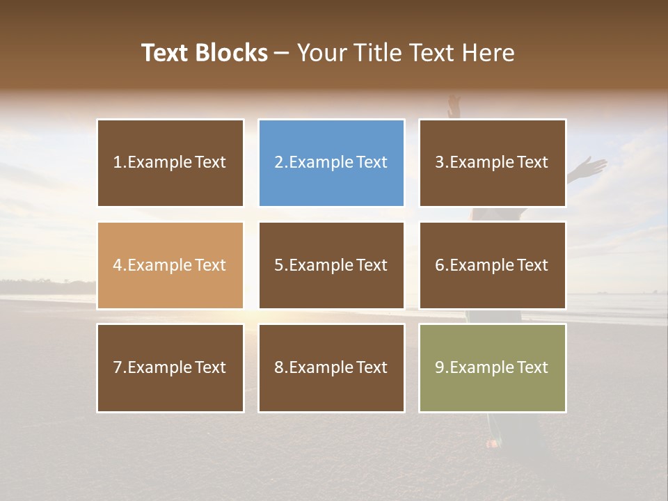 A Woman Standing On A Beach With Her Arms In The Air PowerPoint Template