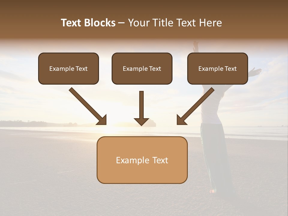 A Woman Standing On A Beach With Her Arms In The Air PowerPoint Template