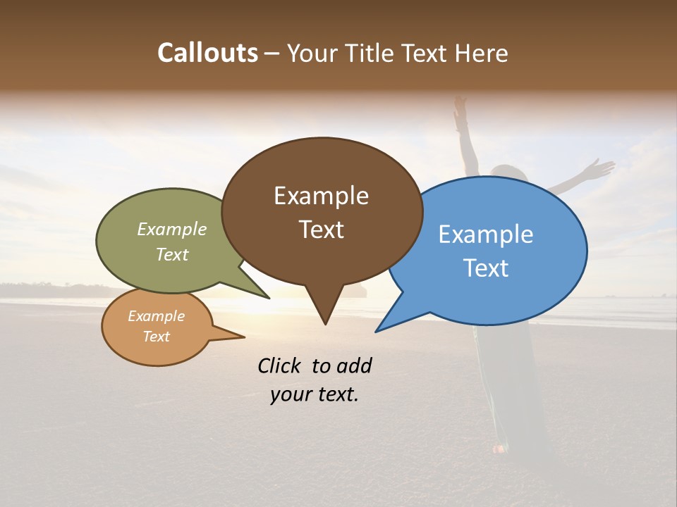 A Woman Standing On A Beach With Her Arms In The Air PowerPoint Template