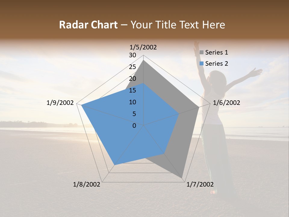 A Woman Standing On A Beach With Her Arms In The Air PowerPoint Template