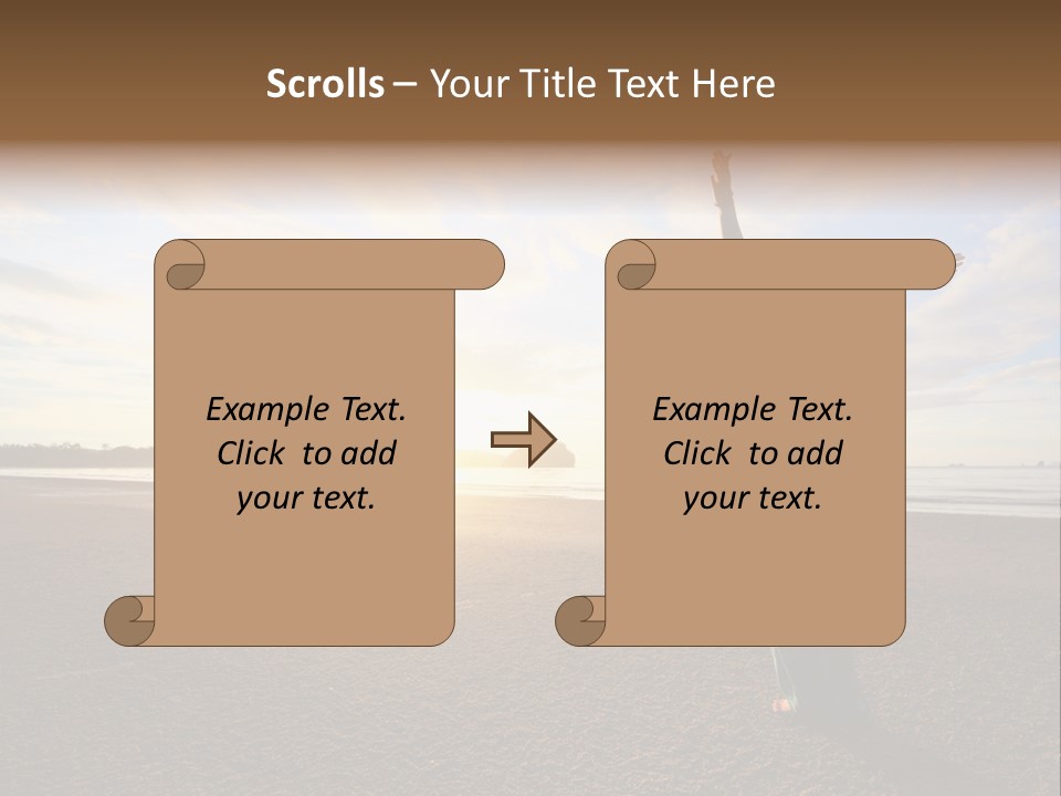 A Woman Standing On A Beach With Her Arms In The Air PowerPoint Template