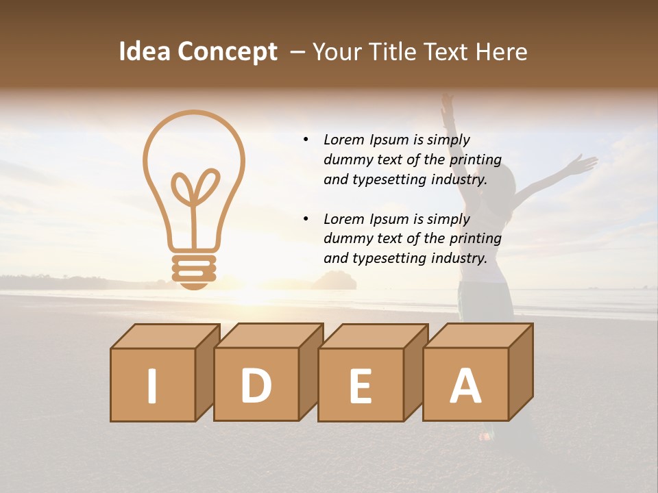 A Woman Standing On A Beach With Her Arms In The Air PowerPoint Template