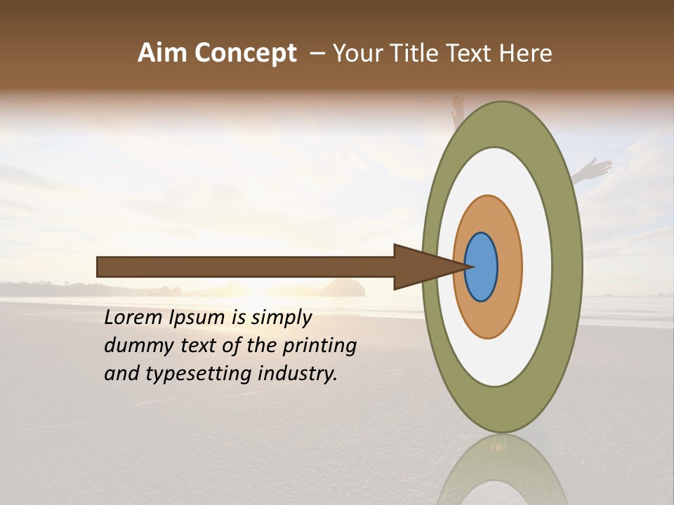 A Woman Standing On A Beach With Her Arms In The Air PowerPoint Template