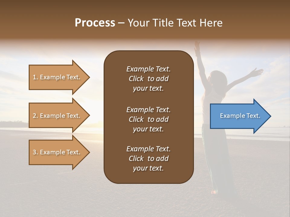 A Woman Standing On A Beach With Her Arms In The Air PowerPoint Template