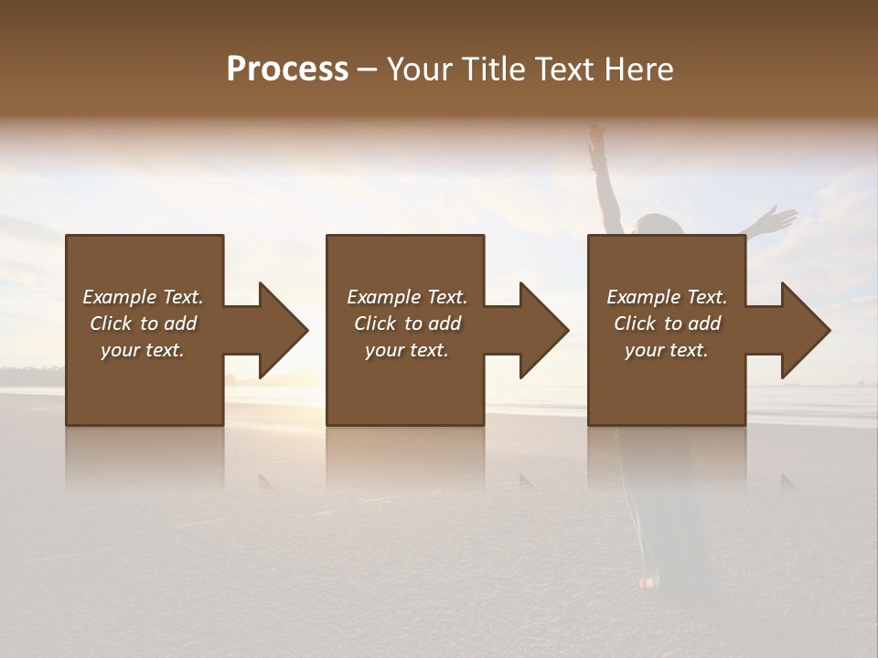 A Woman Standing On A Beach With Her Arms In The Air PowerPoint Template