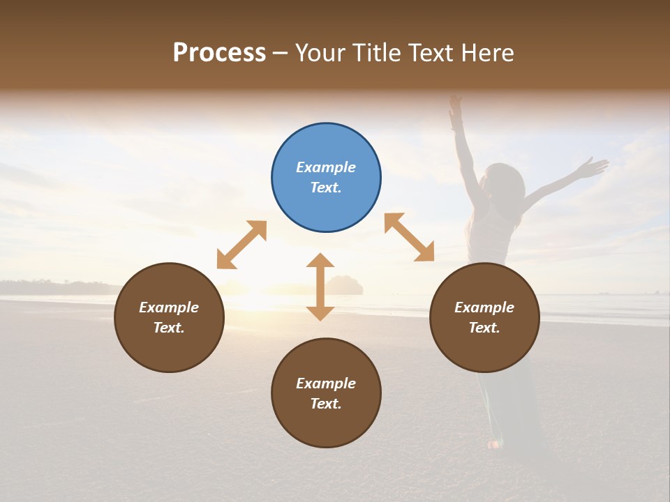 A Woman Standing On A Beach With Her Arms In The Air PowerPoint Template