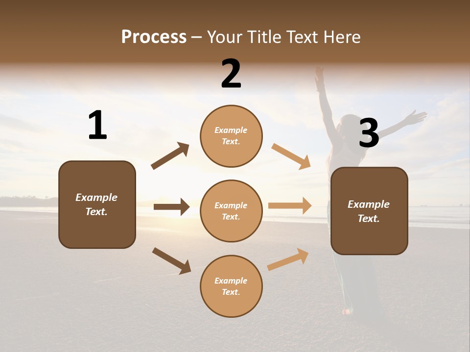 A Woman Standing On A Beach With Her Arms In The Air PowerPoint Template