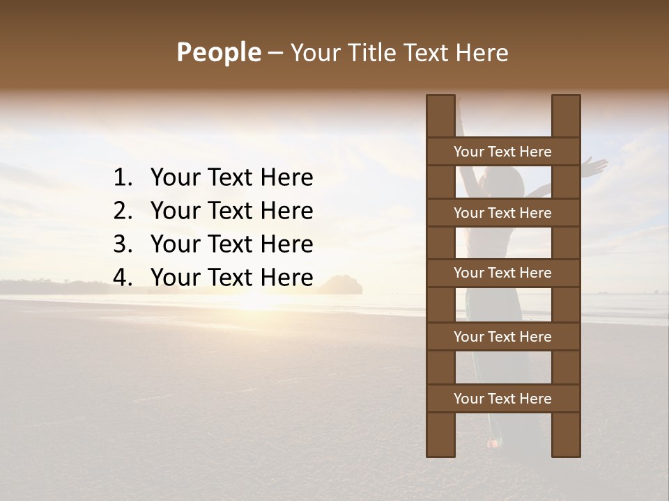 A Woman Standing On A Beach With Her Arms In The Air PowerPoint Template