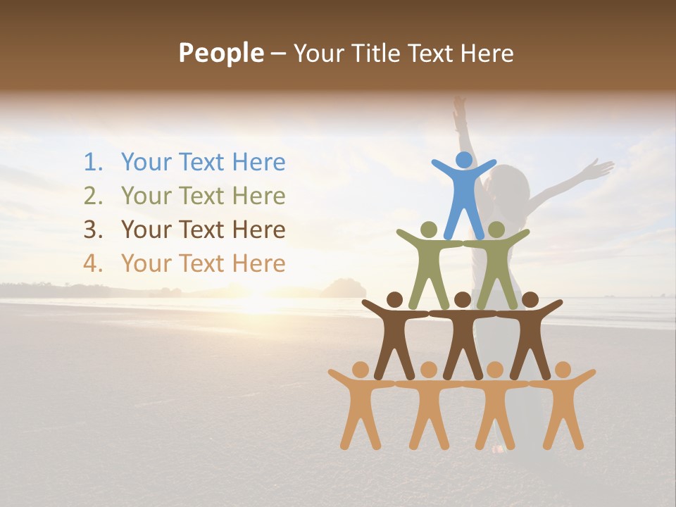 A Woman Standing On A Beach With Her Arms In The Air PowerPoint Template