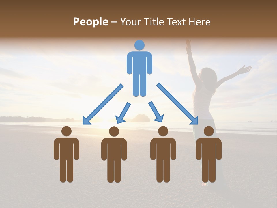 A Woman Standing On A Beach With Her Arms In The Air PowerPoint Template