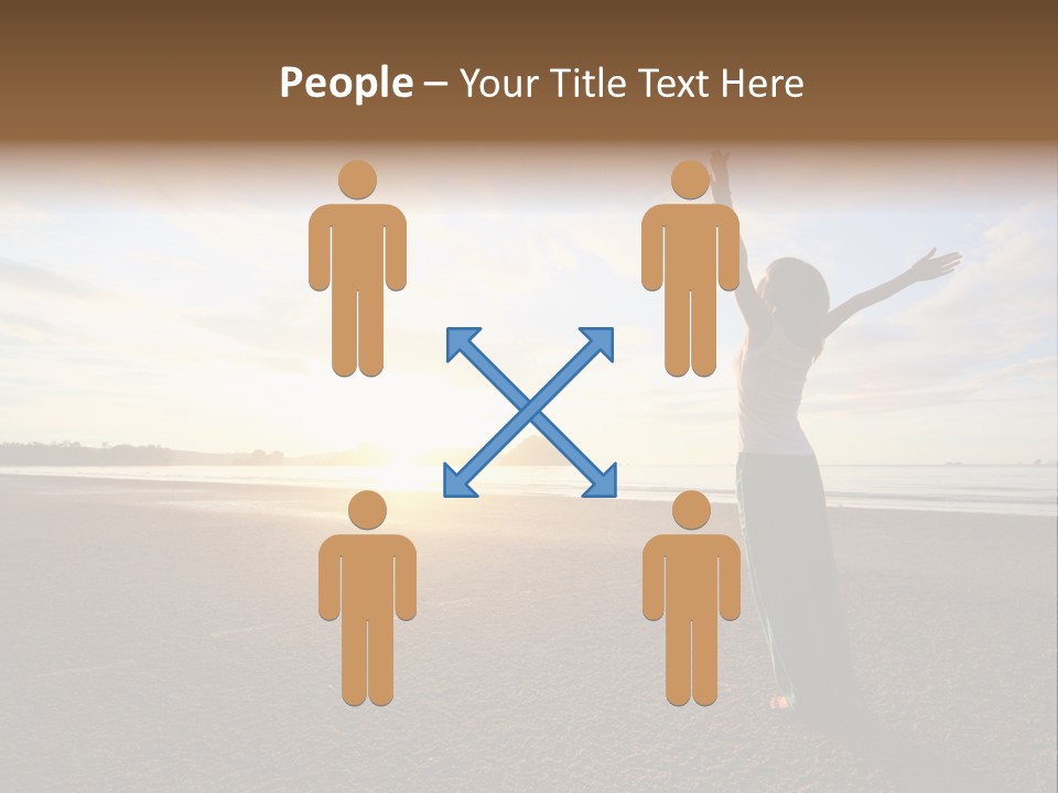 A Woman Standing On A Beach With Her Arms In The Air PowerPoint Template