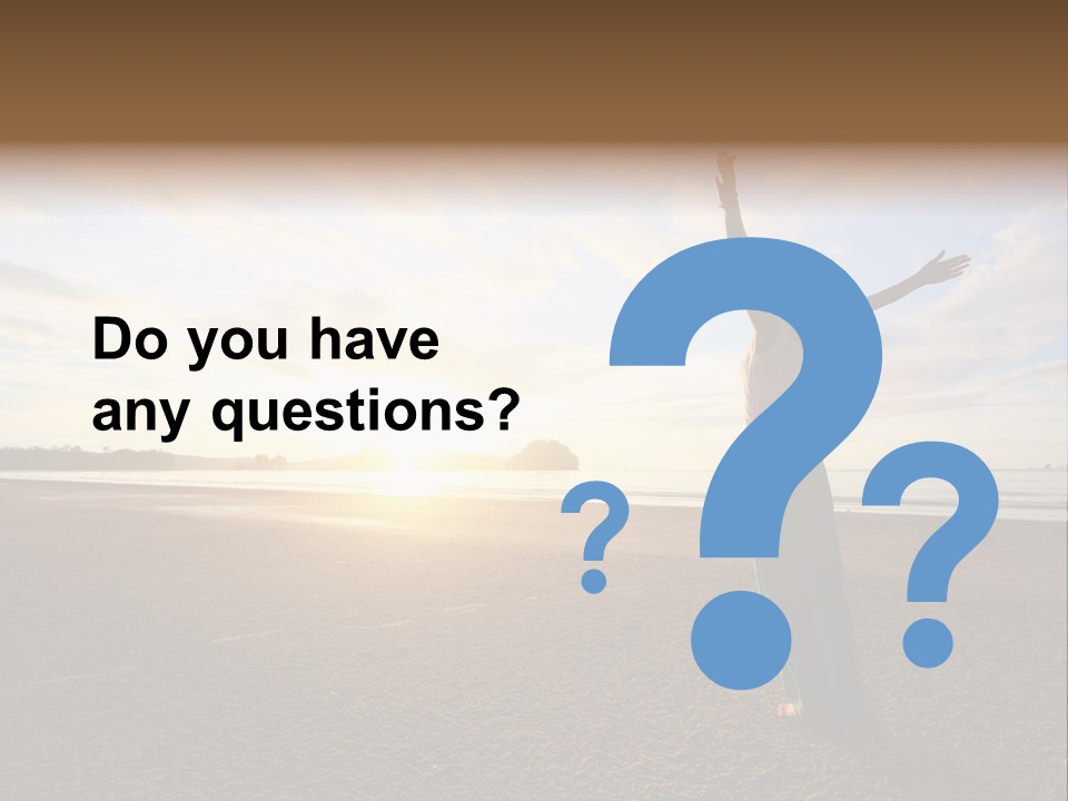 A Woman Standing On A Beach With Her Arms In The Air PowerPoint Template