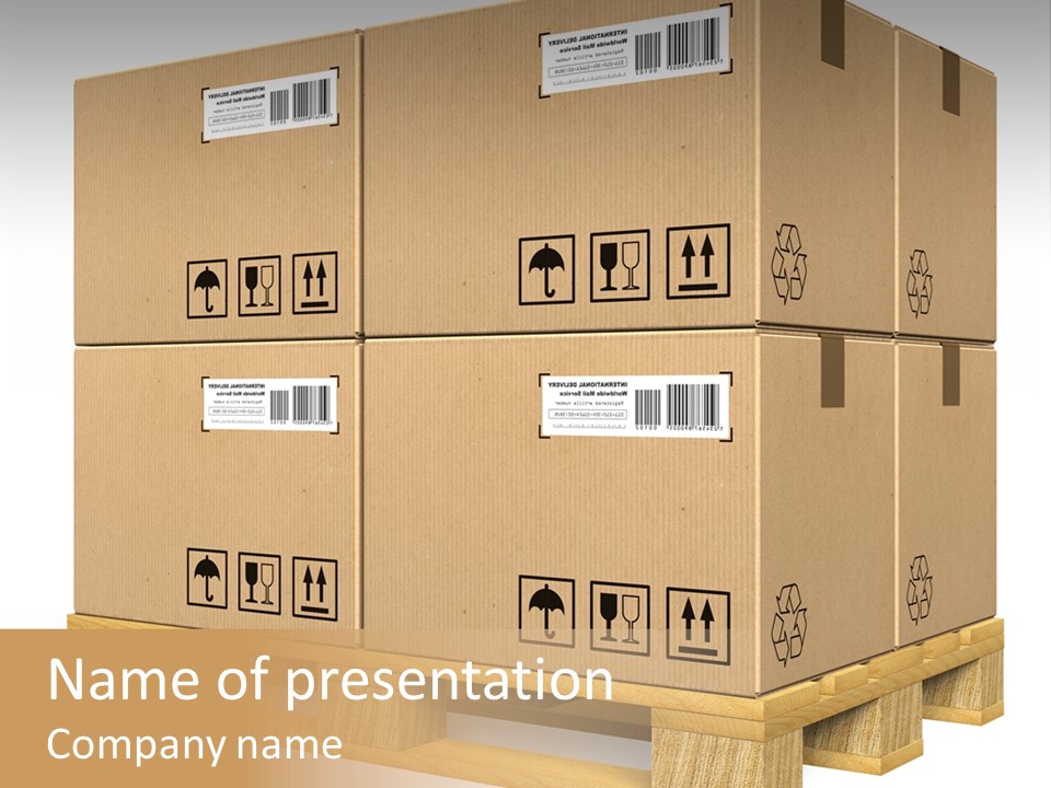 A Bunch Of Boxes Sitting On Top Of A Wooden Pallet PowerPoint Template