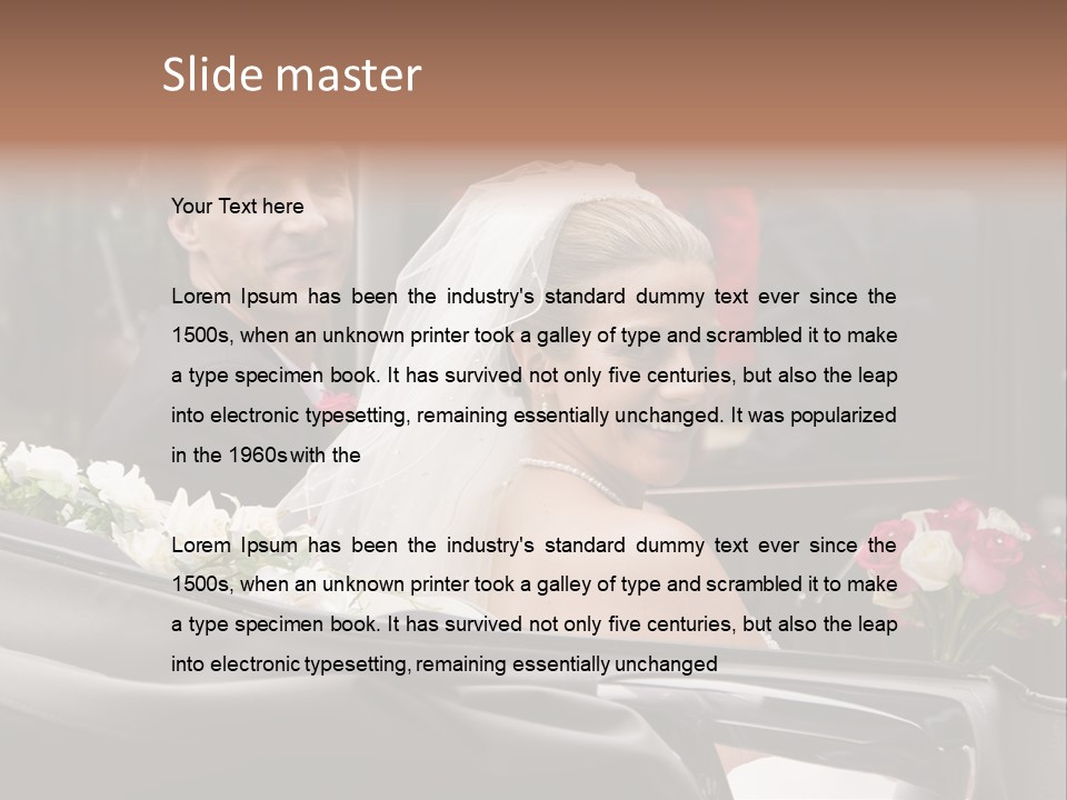 A Bride And Groom In A Horse Drawn Carriage PowerPoint Template