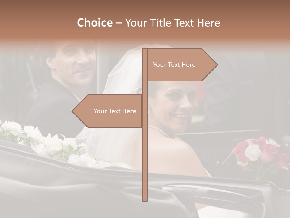 A Bride And Groom In A Horse Drawn Carriage PowerPoint Template