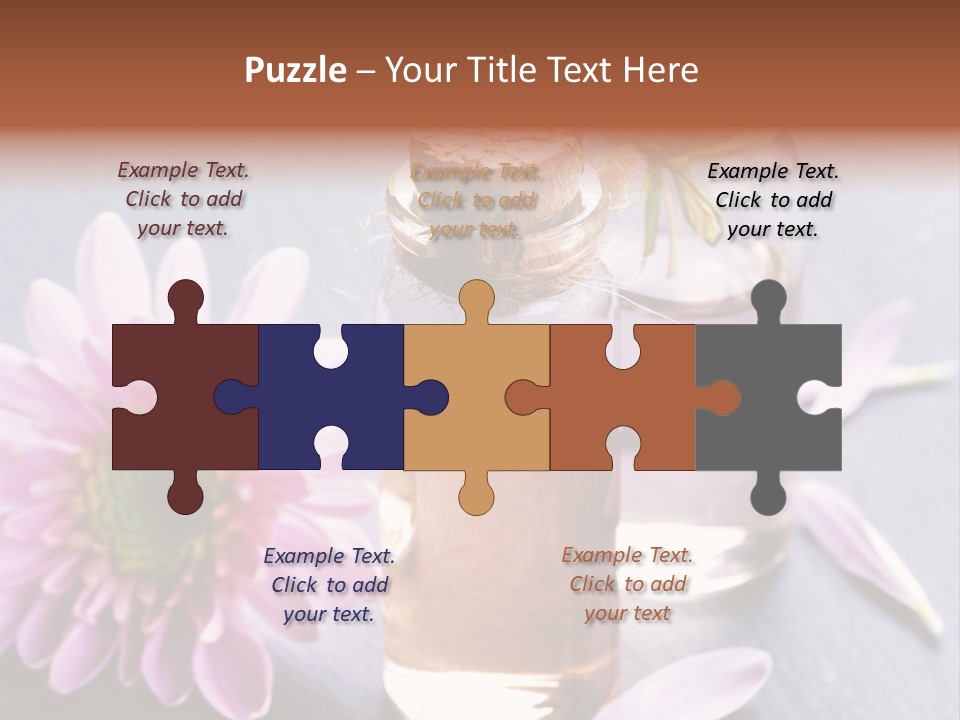 A Bottle Of Oil And A Flower On A Table PowerPoint Template