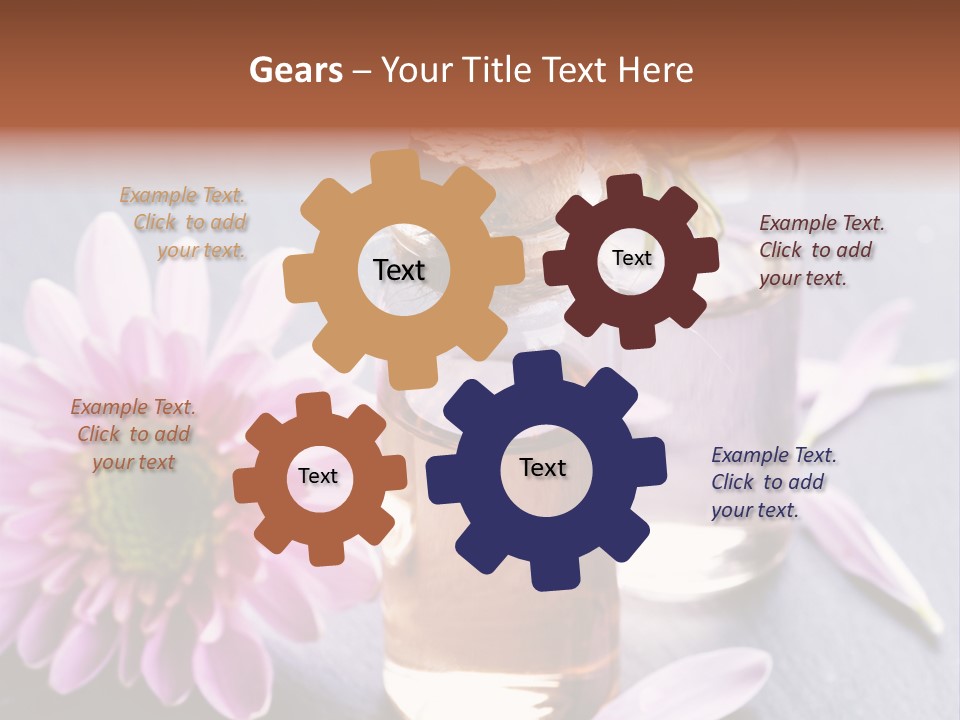 A Bottle Of Oil And A Flower On A Table PowerPoint Template