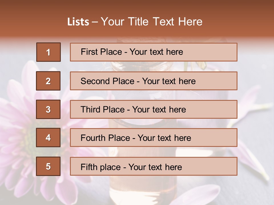 A Bottle Of Oil And A Flower On A Table PowerPoint Template