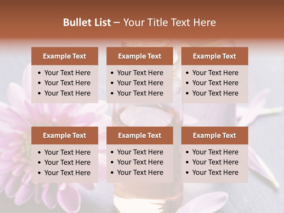 A Bottle Of Oil And A Flower On A Table PowerPoint Template