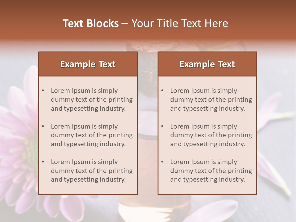 A Bottle Of Oil And A Flower On A Table PowerPoint Template