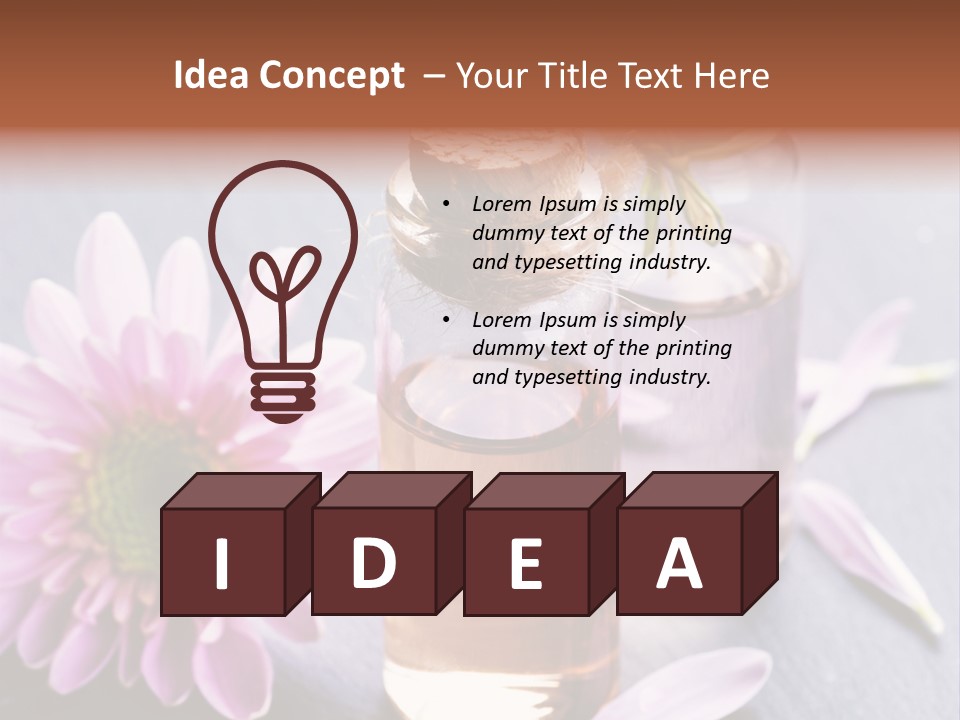 A Bottle Of Oil And A Flower On A Table PowerPoint Template