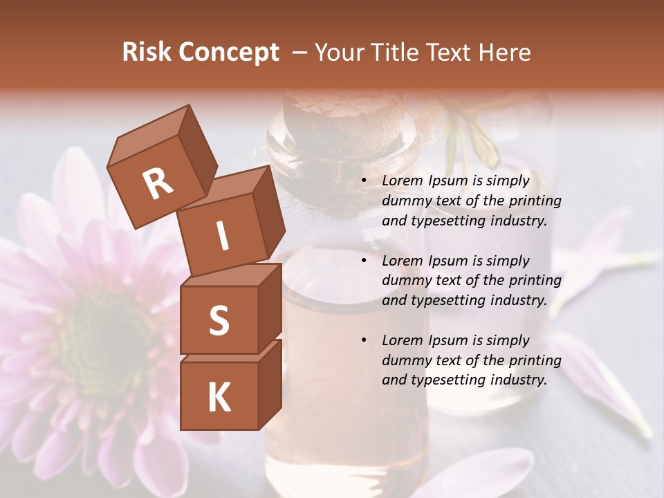 A Bottle Of Oil And A Flower On A Table PowerPoint Template